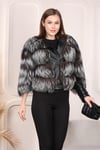 Silver short fox fur jacket with leather