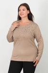 Taşlı ve Baskılı Penye Bluz
