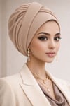 Bej Burgu Bantlı Hazır Bone