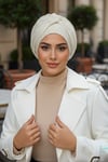 Beyaz Ajurlu Hazır Burgu Detaylı Bone