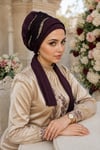 Beyaz Bordo  Nakışlı  Atkılı Abiye Bone - 60101