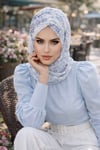 Beyaz Mavi Bahar Desen Hazır Şal