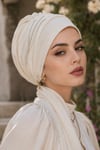 Beyaz Taşlı Atkılı Abiye Bone