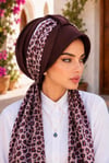 Bordo Melanj Leopar Desen Fularlı Şapka Bone