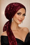 Bordo Simli Abiye Eşarp Bone
