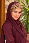 Bordo Simli Gold Detaylı Abiye Bandana Şal
