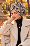Buz Beyaz - Siyah Burgu Bone – Çelik Örme Kışlık Türban Bone