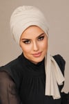 Ekru Taşlı Abiye Atkılı Bone