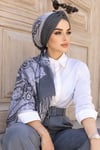 Gri Desenli Dijital Baskı Hazır Şal