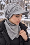 Gri Triko Büzgülü Tesettür Şapka Ve Etol Takım