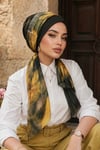 Haki Hardal Batik Desen Fularlı Bone