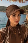 Kahverengi Kepli Deniz / Havuz Kullanımına Uygun Bağcıklı Eşarp Bone