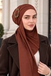 Kahverengi Toka Detaylı Kelebek Bone Şal