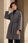Kaşe Kazayağı Desen Kuşaklı Kimono Ceket / Kışlık Ürün