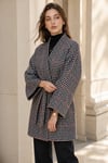 Kaşe Kazayağı Desen Kuşaklı Kimono Ceket / Kışlık Ürün