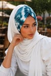 Kırık Beyaz Petrol Batik Desenli Hazır Şal
