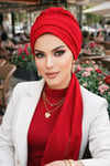 Kırmızı Atkılı Tesettür Bone