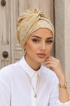 Krem Gold Yaldızlı Burgu Bantlı Hazır Abiye Bone