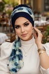 Lacivert Batik Desen Fularlı Bone