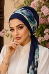 Lacivert Batik Desen Fularlı Bone