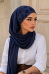 Lacivert Kabartmalı Bandana Hazır Şal