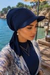 Lacivert Kepli Deniz / Havuz Kullanımına Uygun Bağcıklı Eşarp Bone