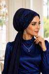 Lacivert Saks Mavi Abiye Tokalı Bone / Hazır Duvak