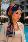 Lacivert Suluboya Desen Eşarp Bone
