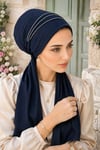 Lacivert Taşlı Atkılı Abiye Bone