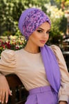 Lila Çiçek Bandana Hazır Şal