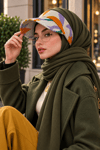 Lila Ekru Çiçek Desenli Kışlık Triko Kepli Bant Bone