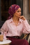 Mürdüm Vişne Çiçek Desen Tokalı Bone