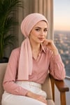 Pudra Kordone Kumaş Likralı Eşarp Bone