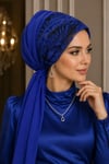 Saks Mavi Abiye Tokalı Bone / Hazır Duvak