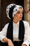 Siyah Beyaz Marka Desen Fularlı Şapka