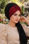 Siyah Bordo Gül Desen Hazır Şal