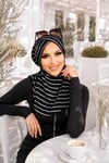 Siyah Çizgi Desenli Çapraz Bantı Medium Size - Hazır Şal