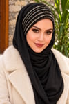 Siyah Çizgili Triko Bağcıksız Bandana Hazır Şal