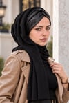 Siyah Deri Detaylı Burgu Hazır Şal