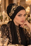Siyah Gold Detaylı Atkılı Abiye Bone