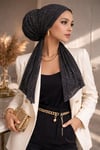 Siyah Gümüş Işıltılı Eşarp Bone