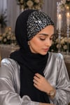 Siyah Gümüş Payetli Bandana Abiye Şal