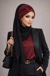 Siyah Kırmızı Bandana Hazır Abiye Şal