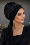Siyah Sim Payet Abiye Atkılı Bone