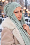 Soft Yeşil Ajurlu Triko Kelebek Bone Şal