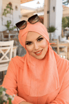 Somon Bürümcük Çapraz Bantlı Medium Size Hijab - Hazır Şal