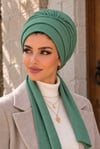 Trend Yeşil Triko Atkılı Tesettür Bone