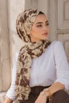 Uçuk Sarı Kahve Çiçek Desen Hazır Şal