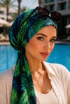 Yeşil Yaprak Desen Eşarp Bone