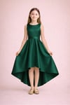 Abiye & Mezuniyet ElbisesiKız Çocuk Zümrüt Yeşil Asimetrik Etek Detaylı Sade Şık Saten Balo Doğum Günü Balo Mezuniyet Elbise (NSM11KİDS)